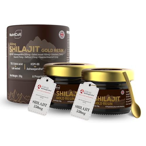 Image of Shilajit Gold Resin For Men & Women | With KSM-66 Ashwagandha, Safed Musli, Gokshura & Saffron | Shilajit For Men | Supports Muscle Recovery, Energy, Stamina, Vitality | 40 Gram (Pack of 2)