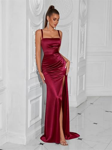 Image of Formal Dresses for Women Wedding Guest Cocktail Party Satin Sexy Bodycon Long Gala Evening Gowns Prom Dress