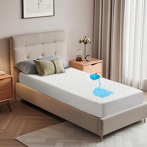 Waterproof Mattress Protector, Twin XL Size Mattress Pad Fitted 6-15" Deep Pocket, 3D Air Fabric Breathable Bed Mattress Cover Noiseless Washable for College Dorm White Twin XL