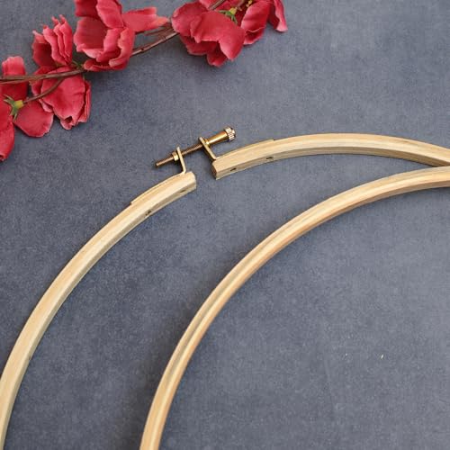 Image of EmbroideryMaterial 12 Inch Round Wooden Embroidery Hoop Ring with Brass Screw | Large Embroidery Frame for Hand Embroidery, Cross Stitch & Fabric Painting (1 Piece)