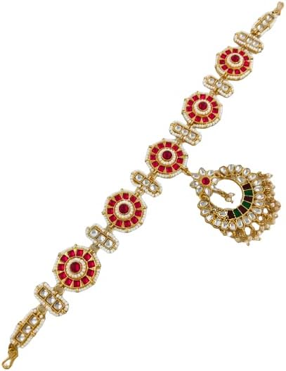 SattyakiTraditional Rajasthani Gold Plated Hair Band/Hair Jewellery/Head Jewellery/Hair Pain/Hair Accessory Bridal Floral Sheeshphool Tikka Matha Patti for Women and Girls