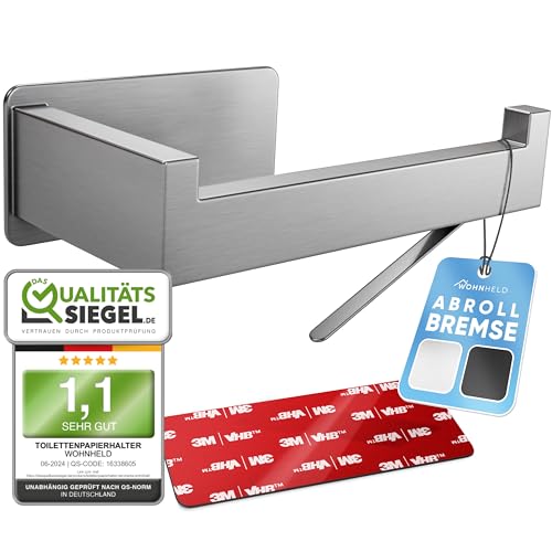 WOHNHELD® Toilettenpapierhalter ohne Bohren | Mit Abroll-Bremse...