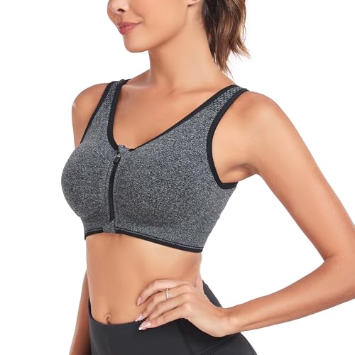 Women's Zip Front Sports Bras Wirefree Post Surgrey Bras Padded Zippered Bras Comfortable Post Shoulder Surgery Bras Zipper Closure Bras Recovery Bra for Breast Surgery Yoga Compression Active Bras - Thumbnail 6