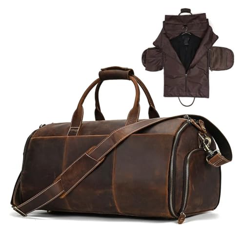 Travel Bag Leather Folding Suit Bag Man Business Travel Bag With Shoe Pocket Clothes Cover Luggage Duffel(Coffee)