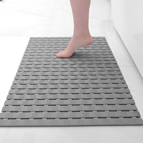 easyBee Alfombrilla de ducha sensible a la piel, 70 x 40 cm, antideslizante, sin BPA, sin látex, resistente al moho, lavable a máquina (gris)