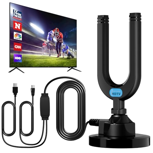 Diswoe TV Aerial, Indoor TV Aerial for Smart TV with Signal Booster High Gain Freeview TV Antenna for TV 4K 1080P HDTV & VHF UHF with 18Ft Coax Cable