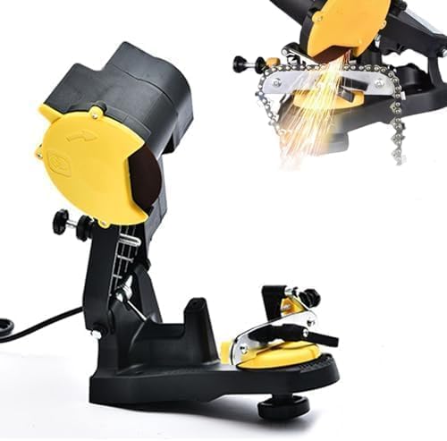 Afilador eléctrico para motosierras, Dispositivo Profesional con 5 Discos de amolar, Amoladora de Banco con ángulo Ajustable de 35° para Cadenas de Motosierra universales.