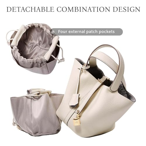 Genuine Leather Bucket Bag, Ruffle Tote Bag, Genuine Leather Lock Design, Vegetable Basket, Versatile Shoulder Handbag3