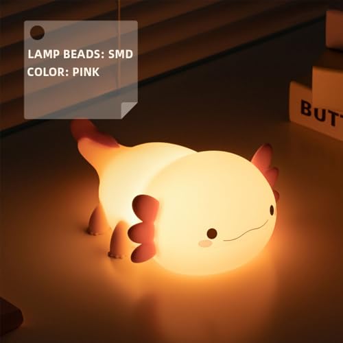 Image of IFTHFOUR Axolotl Night Light - Cute Rechargeable Dimmable Silicone Lamp, Kawaii Room Decor for Kids Girls Boys