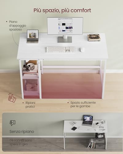 VASAGLE Scrivania per Computer, Scrittoio, 120 x 60 x 76 cm, Moderno, Tavolo da Lavoro, per Ufficio Camera da Letto Soggiorno, Bianco Acero LWD047W44 - Immagine 3