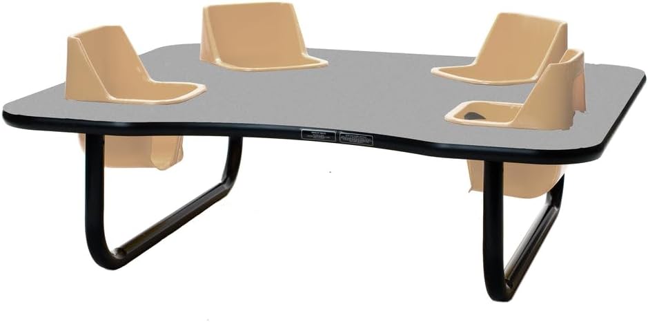 4-Seat Low Height Space Saver Feeding Table, Gray Glace Top,Sand Seats