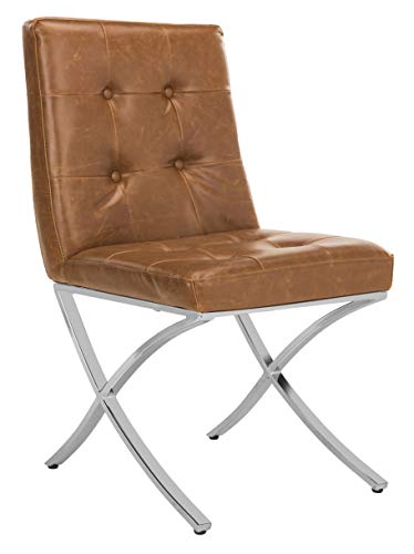 Safavieh Home Walsh Light Brown Faux Leather and Chrome Tufted Side Chair