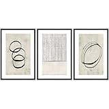 SIGNWIN Framed Canvas Print Wall Art Set Geometric Ring Grid Landscape Graffiti & Street Art Abstract Cozy Neutral Modern Art Decorative Nordic for Living Room, Bedroom, Office - 24'x36'x3 Black