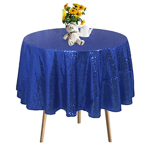 DUOBAO Blue Tablecloth Round 60 Inch Royal Blue Tablecloth Sequin Birthday Decor Sequence Tablecloth Round Table Cloths Wedding Table Decor Glitter Tablecloth Overlay (Round 60 Inch, Royal Blue)