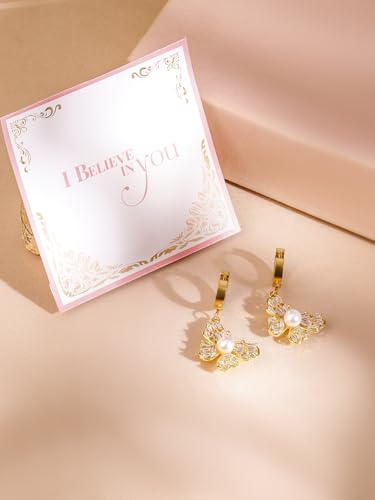 Image of Rubans 18K Gold-Plated Stainless Steel Tarnish-Free Waterproof Pearl Buttrfly Drop Earrings | Women & Girls - Wedding & Occasions - Ideal Gift for Loved Ones