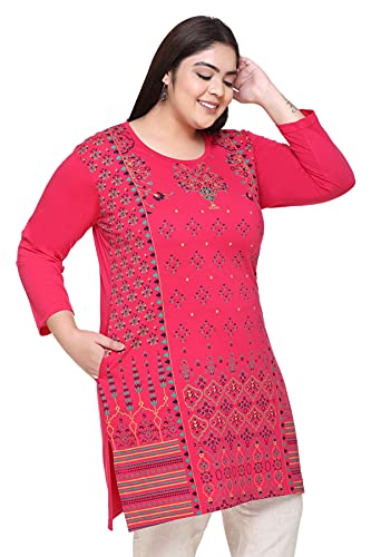 Image of In Love Women's Cotton Printed Full Sleeve Plus Size Kurta Long T-Shirt with Pocket