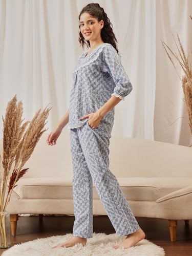 Image of Clovia Women's Cotton Printed Top & Pyjama Set