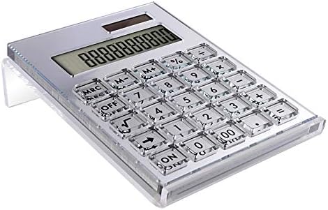EXPUTRAN Acrylic Calculator with Stand, Battery and Solar Hybrid Powered Basic Calculator 12-Digit LCD Display,Home Office Desktop Accessories(Silver)