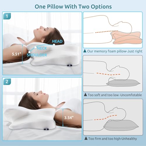 Image of DONAMA Cervical Pillow for Neck and Shoulder,Contour Memory Foam Pillow,Ergonomic Neck Support Pillow for Side Back Stomach Sleepers with Pillowcase