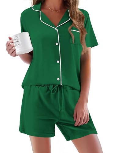 Image of Ekouaer Pajamas Set for Women Short Sleeve Sleepwear Button Down Pjs Soft 2 Piece Lounge Sets XS-XXXL