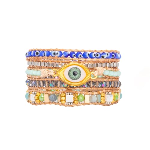 Image of YGLINE Natural Stone Bracelet 5 Wraps Bracelet Handmade Blue Color Boho Bracelet for Women Bracelet
