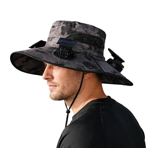 para El Sol con Ventilador Solar - para Exteriores con 4 Ventiladores | De Ventilación Solar Recargable por USB | Protección UV De Verano De ala Ancha para, Senderismo