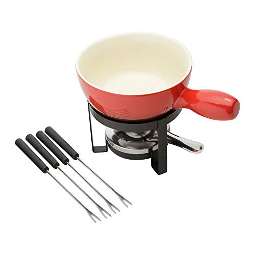 Conjunto para Fondue de Queijo Lyor de Ferro e Cerâmica Vermelho - 8 peças