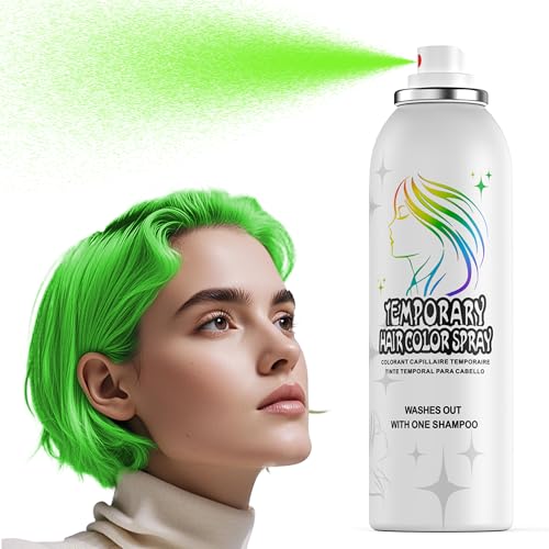 Spray de color temporal verde para el cabello, fórmula suave, lavable y no pegajoso, alternativa de color instantáneo para adultos, Halloween, disfraces, maquillaje de fiesta, 150 ml