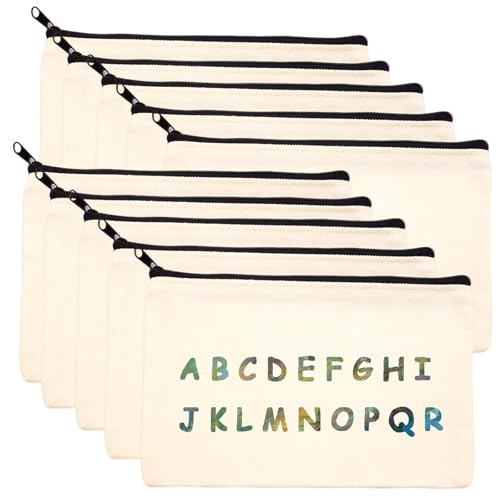 pangutheos 10 Piezas Bolsas Tela para Pintar, Estuche Tela con Cremallera para Dibujo, DIY Bolsitas PequeñAs para Viajes, Dibujo, Almacenamiento de Papelería (Blanco)