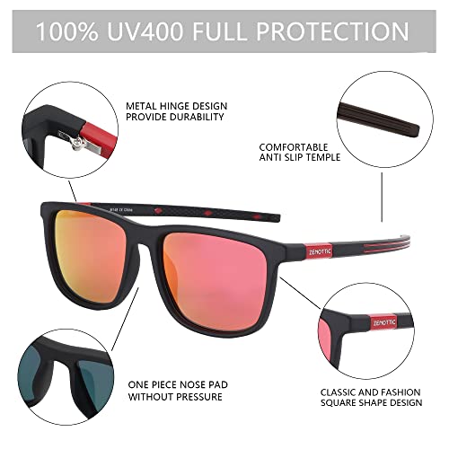 Zenottic Square Polarized Sunglasses For Men - Lightweight Tr90 Frame Sun Glasses 100% Uv Blocking Anti Glare Shades For Driving Fishing Golf Sports Red #TOP4