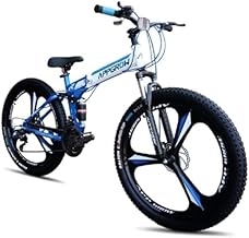 MIOOX 26-inch Folding Mountain Bike, White and Blue, Dual Suspension, 3-Blade Mag Wheels (Blue)