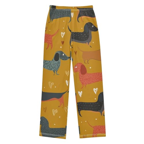 Cute Dachshund Love Boys Long Pants Soft Trousers Elastic Waist Kids Lounge Bottoms with Pockets S-XL