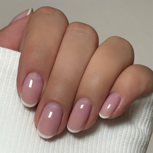 Short Oval False Nails - 24Pcs Almond French Tip False Nails - Nu...