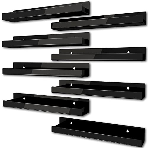 Image of 8 Pack 15 Inch Black Acrylic Floating Wall Shelves, Kids Bookshelf