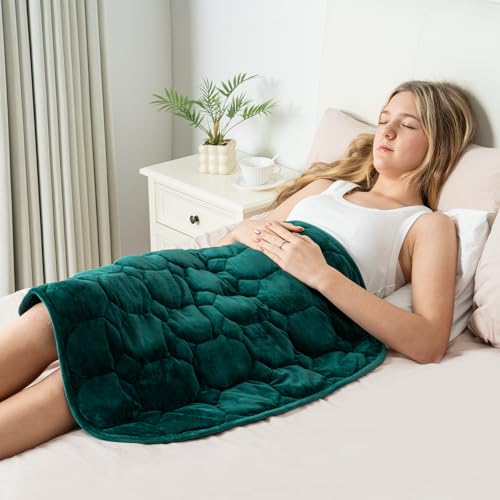 Image of Wemore Weighted Lap Blanket 7lbs, 24x29 Small Travel Blankets for Adults | Weighted Lap Pad for Relaxation, Stress Relief & Better Sleep; Soft Blankets Throw; Machine Washable; Glass Beads; Dark Green