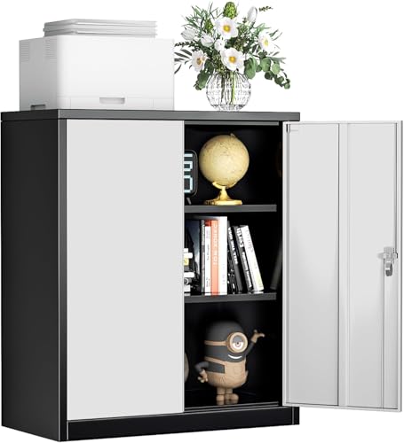 Image of INTERGREAT Metal Garage Storage Cabinet, 36 inch Locking Counter Cabinet with 2 Locking Doors and 2 Adjustable Shelves, Small Steel Cabinet for for Home Office, Gym, School(New Grey)