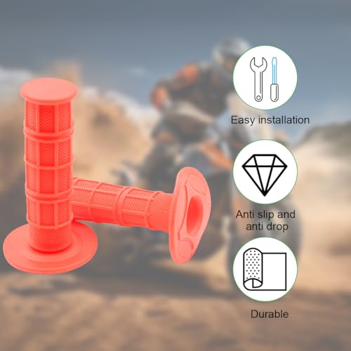 Image of BELOMI Motorcycle Hand Grips, 2PCS 7 /8 inch 22mm 24mm Non-Slip Soft Rubber Handlebars, Comfortable Motorbikes Handle Replacement Protection Accessories, Universal for Dirt Bike, Off Road, ATV(Orange)