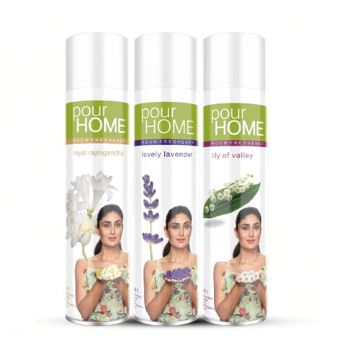 Image of POUR HOME Lavender, Rajnigandha, Lilly Room Air Freshener Spray -220ML Each (Combo of 3) | Long-Lasting Fragrance - Reduces Odours - Suitable for Home & Office