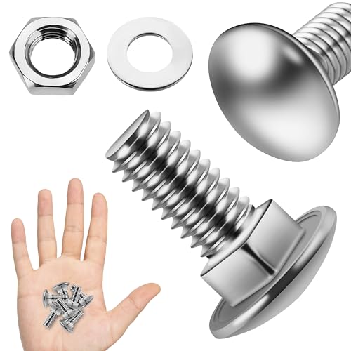 Image of (26 Sets) 1 /4-20 x 3 /4 Carriage Bolts with Nuts and Washers, 304 Stainless Steel Round Head Square Neck 1 /4 Carriage Bolts Screws, Full Thread for Outdoor
