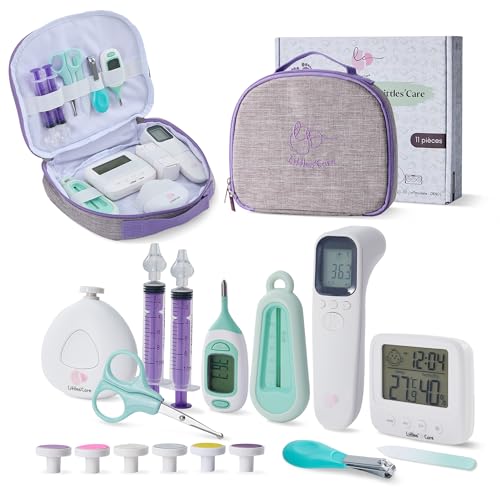 Set de cuidado para bebé + termómetros accesorio + gotero nasal para bebé + termómetro interior + termómetro de baño para bebés + lima para uñas + neceser para bebé regalo de nacimiento