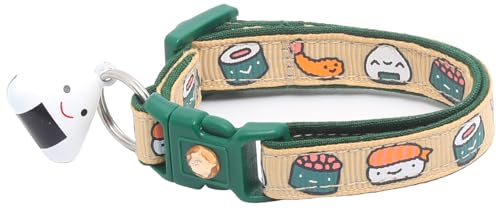 Sushi Cat Collar with Onigiri Bell | Adjustable Large Size or Kitten Collar | Safety Breakaway Collarr (Small(10lbs & Less), Ginger)