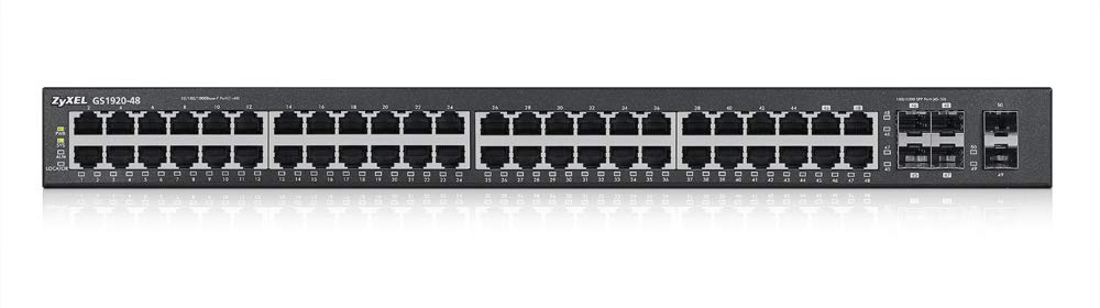 ZyXEL GS1920-48 Managed L2 Gigabit Ethernet (10/100/1000) schwarz – Netzwerk-Switches (verwaltet, L2, Gigabit Ethernet (10/100/1000), Full Duplex, Montagegitter)