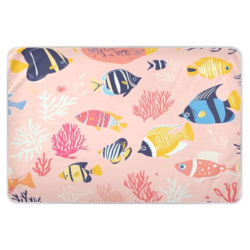 Takiito Colorful Tropical Fish Coral Bed Pad Reusable Bed Underpad Washable Waterproof Leak-Proof Quick Dry Incontinence Pee Pad for Toddlers Kids Adults Pets 34x52 in