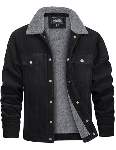 CRYSULLY Corduroy Jackets for Men Fleece Lined Jacket Warm Winter