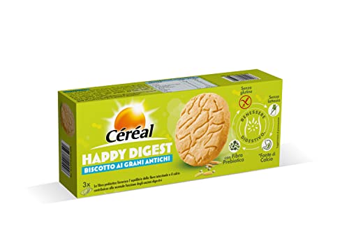 CÉRÉAL, HAPPY DIGEST, Biscotto ai grani antichi, Biscotti per il benessere digestivo, con farina di avena integrale e di quinoa, Senza glutine e senza lattosio, Con fibra prebiotica, 150 g