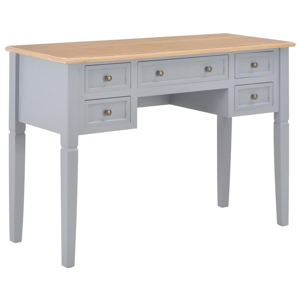 Escritorio gris 109,5 x 45 x 77,5 cm madera MDF y pino con 5 cajones