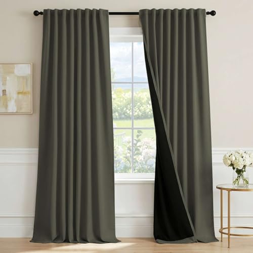 H.VERSAILTEX Olive Green Blackout Curtains 96 Inch Long 2 Panels Set