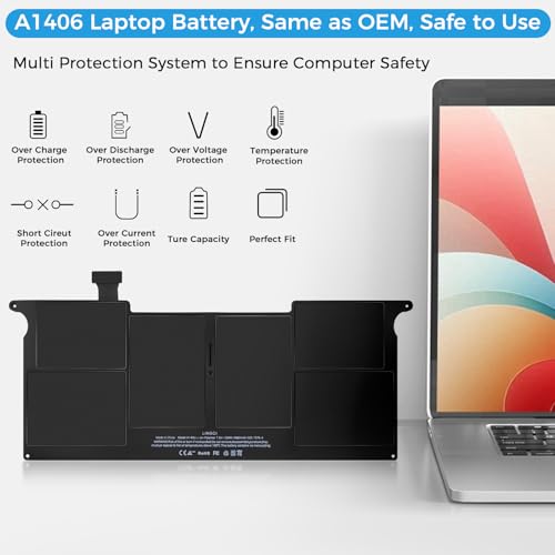 Image of A1465 Battery,A1406 Battery Replacement for MacBook Air 11 inch A1370 (Mid 2011) A1495(Mid 2011 2012 2013 Early 2014 2015) (Upgraded High Performance 35Wh 7.3V 4680mAh)