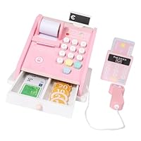 Vaguelly Cash Register Toy Calculator 1 Set Simulation Supermarket Cash Register for Kids Early Education Wooden Play House Toy Pink Birthday Gift