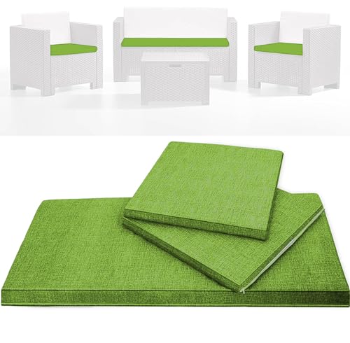 HAND Tris di Cuscini da Esterno Sfoderabili per Poltrone e Divanetto, Cuscini Esterno Giardino Set da 3 PZ, per Poltrona, Salotto, SALOTTINO, Rattan/MIDOLLINO in Cotone, Made in Italy